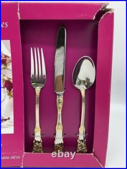 VTG Royal Albert Old Country Roses Stainless Flatware set for 12 w Serving Pcs