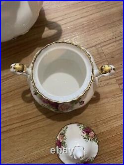 VTG. Royal Albert Teapot, Creamer, Sugar Bone China Old Country Rose Pattern