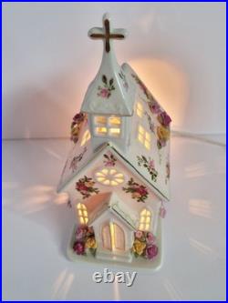 Vintage 1962 RARE Royal Albert Old Country Roses Light Up Church Chapel HTF