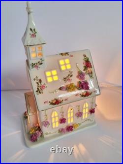 Vintage 1962 RARE Royal Albert Old Country Roses Light Up Church Chapel HTF