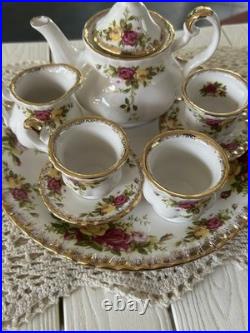 Vintage 1962 RoyalAlbert Old Country Roses Tea Set Teapot Lid 4 Cups/Saucers Box