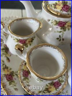 Vintage 1962 RoyalAlbert Old Country Roses Tea Set Teapot Lid 4 Cups/Saucers Box