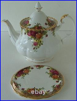 Vintage OLD COUNTRY ROSES Teapot w Lid & RARE Trivet ORIGINAL 1st BACKSTAMP MINT