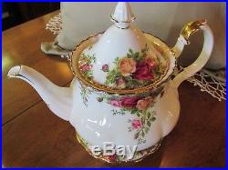 Vintage Old English Country Rose Royal Albert Teapot and Trivet Under Plate