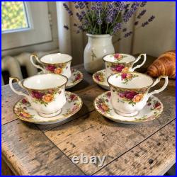 Vintage Royal Albert England Set of Four Old Country Rose Cups & Saucers