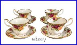 Vintage Royal Albert England Set of Four Old Country Rose Cups & Saucers