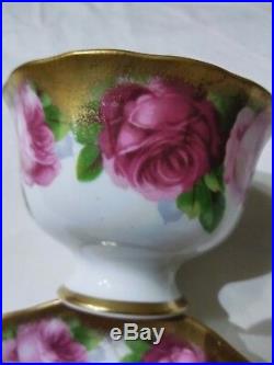 Vintage. Royal Albert Heavy Gold Edge Old English Rose Tea Cup and Saucer Set