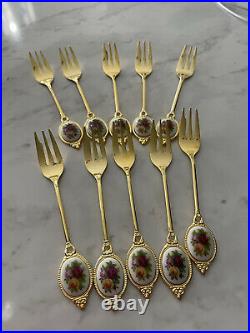 Vintage Royal Albert Old Country Roses-10 Demi Forks with porcelain