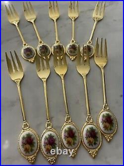 Vintage Royal Albert Old Country Roses-10 Demi Forks with porcelain