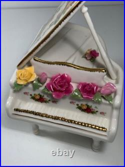 Vintage Royal Albert Old Country Roses Bone China Piano Music Box 7.5 in. (read)