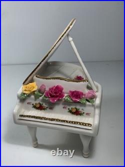 Vintage Royal Albert Old Country Roses Bone China Piano Music Box 7.5 in. (read)
