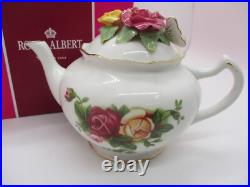 Vintage Royal Albert Old Country Roses Bouquet Teapot with Butterfly on Lid