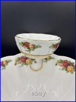Vintage Royal Albert Old Country Roses Chip And Dip Bowl With Dip Stand Rare HTF