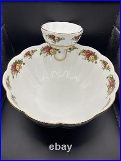 Vintage Royal Albert Old Country Roses Chip And Dip Bowl With Dip Stand Rare HTF
