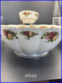 Vintage Royal Albert Old Country Roses Chip And Dip Bowl With Dip Stand Rare HTF
