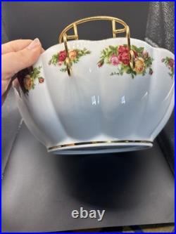 Vintage Royal Albert Old Country Roses Chip And Dip Bowl With Dip Stand Rare HTF