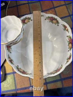 Vintage Royal Albert Old Country Roses Chip And Dip Bowl With Dip Stand Rare HTF