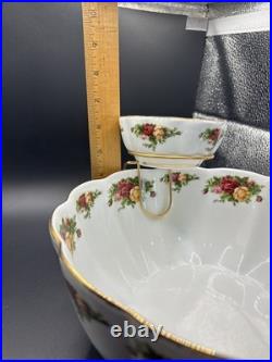 Vintage Royal Albert Old Country Roses Chip And Dip Bowl With Dip Stand Rare HTF
