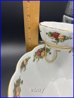 Vintage Royal Albert Old Country Roses Chip And Dip Bowl With Dip Stand Rare HTF
