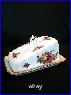 Vintage Royal Albert Old Country Roses Covered Cheese Dish With Wedge LID