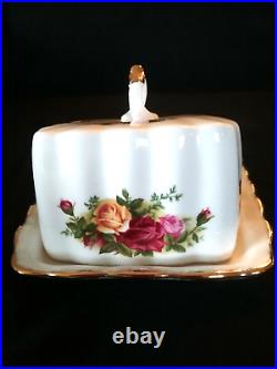 Vintage Royal Albert Old Country Roses Covered Cheese Dish With Wedge LID