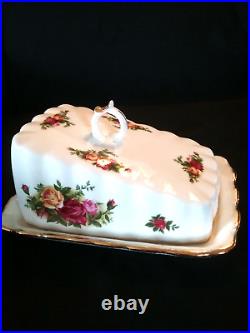 Vintage Royal Albert Old Country Roses Covered Cheese Dish With Wedge LID