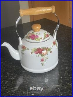 Vintage Royal Albert Old Country Roses Enamel Stovetop Tea Kettle Made in Taiwan