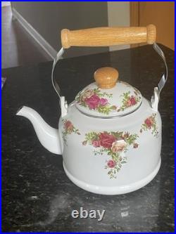 Vintage Royal Albert Old Country Roses Enamel Stovetop Tea Kettle Made in Taiwan