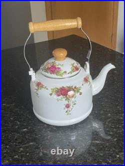 Vintage Royal Albert Old Country Roses Enamel Stovetop Tea Kettle Made in Taiwan