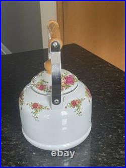 Vintage Royal Albert Old Country Roses Enamel Stovetop Tea Kettle Made in Taiwan