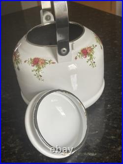Vintage Royal Albert Old Country Roses Enamel Stovetop Tea Kettle Made in Taiwan