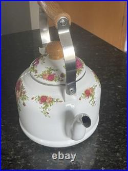 Vintage Royal Albert Old Country Roses Enamel Stovetop Tea Kettle Made in Taiwan