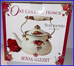 Vintage Royal Albert Old Country Roses Enameled Metal Tea Kettle Teapot NEW