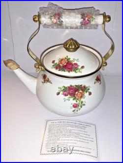 Vintage Royal Albert Old Country Roses Enameled Metal Tea Kettle Teapot NEW
