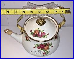 Vintage Royal Albert Old Country Roses Enameled Metal Tea Kettle Teapot NEW