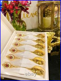 Vintage Royal Albert Old Country Roses, Gold plated (Six)Tea Spoons In Box. Mint