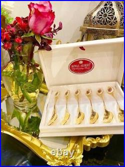 Vintage Royal Albert Old Country Roses, Gold plated (Six)Tea Spoons In Box. Mint