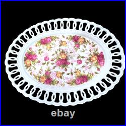 Vintage Royal Albert Old Country Roses Pierced Oval Platter Lattice Edge 14 Vintage Royal Albert Old Country Roses Pierced Oval Platter Lattice Edge 14