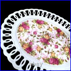 Vintage Royal Albert Old Country Roses Pierced Oval Platter Lattice Edge 14 Vintage Royal Albert Old Country Roses Pierced Oval Platter Lattice Edge 14