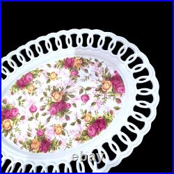 Vintage Royal Albert Old Country Roses Pierced Oval Platter Lattice Edge 14 Vintage Royal Albert Old Country Roses Pierced Oval Platter Lattice Edge 14