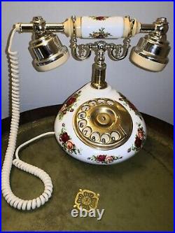 Vintage Royal Albert Old Country Roses Porcelain Brass Rotary Dial Phone