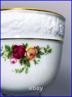 Vintage Royal Albert Old Country Roses Punch Bowl Set 4 Cups Ladle Bone China