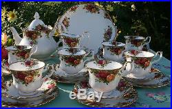 Vintage Royal Albert Old Country Roses Tea Set for 8 (28 Pieces) Inc Tea Pot