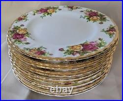 Vintage Royal Albert Set Of 11 Old Country Roses Bone China 8 Salad Plates Mint