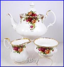 Vintage Royal Albert Teapot Set Old Country Roses Creamer & Sugar First Mark