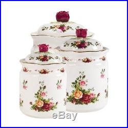 Vintage Set of 3 Canisters Royal Albert Old Country Roses Porcelain Lidded Jars