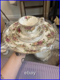 Vtg 1962 Royal Albert Old Country Rose Set Of 4 Made In Indonesia Bone China OBO