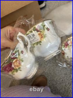 Vtg 1962 Royal Albert Old Country Rose Set Of 4 Made In Indonesia Bone China OBO