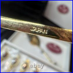 Vtg New Royal Albert Old Country Roses 6 Gold Plated forks 1 cake server Set