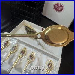 Vtg New Royal Albert Old Country Roses 6 Gold Plated forks 1 cake server Set